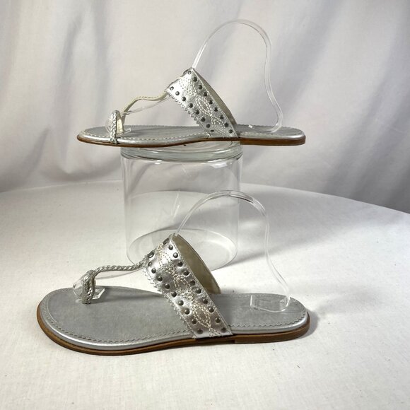 Banana Republic Western Flats Silver Thong Toe Ring Sandals Vintage 90s Size 10 - Picture 4 of 15